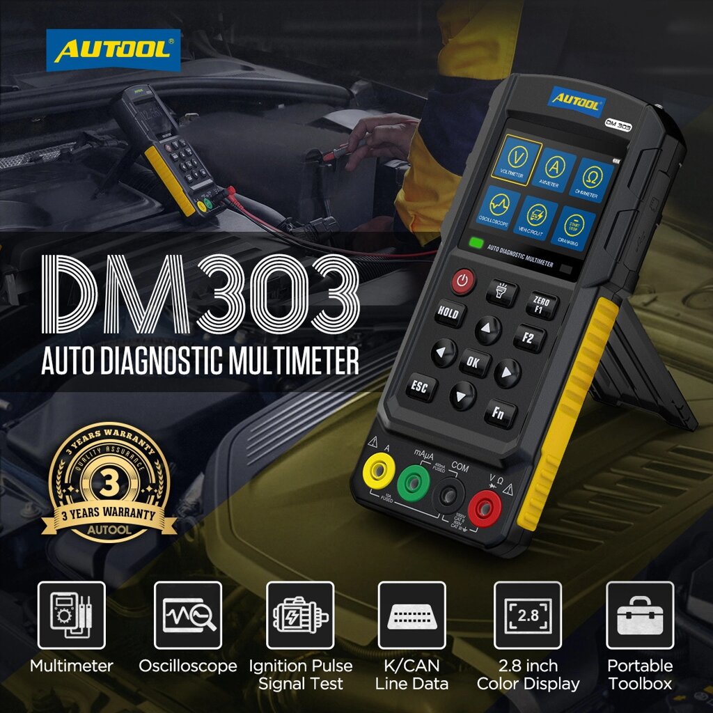 AUTOOL DM303 — автомобільний мультиметр-осцилограф (2.8" кольоровий дисплей, меню рус яз) Код/Артикул 13 від компанії greencard - фото 1