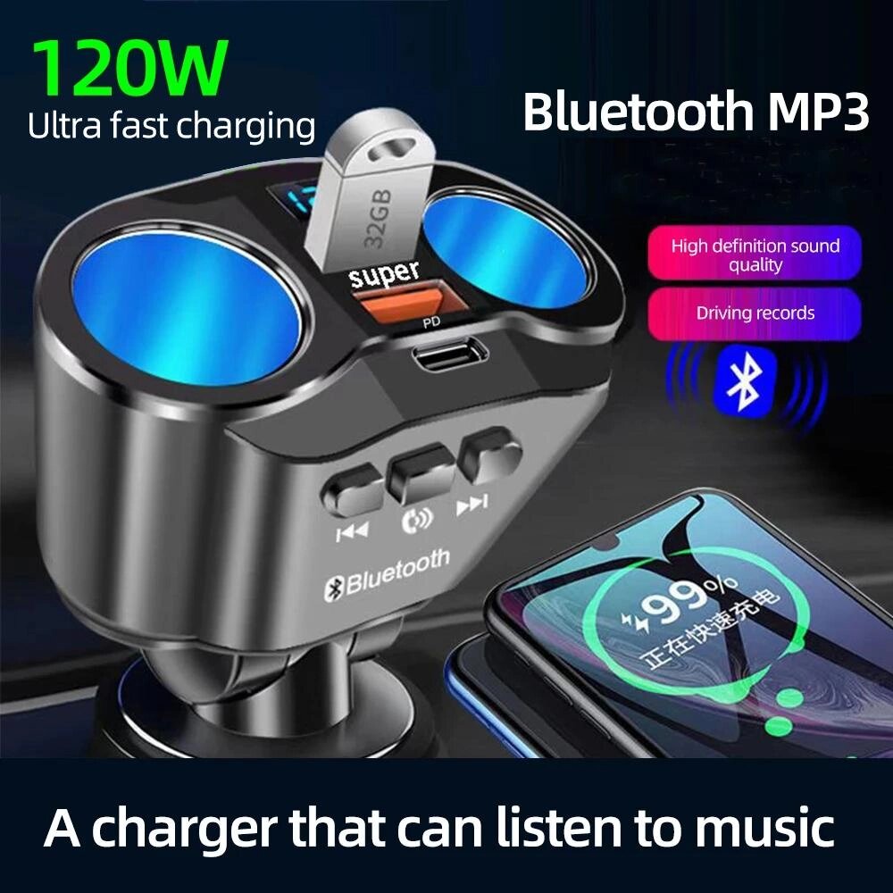 Автомобільний Bluetooth FM-передавач PD USB QC3.0 Швидкий зарядний пристрій Автомобільний адаптер Світлодіодний Під від компанії greencard - фото 1