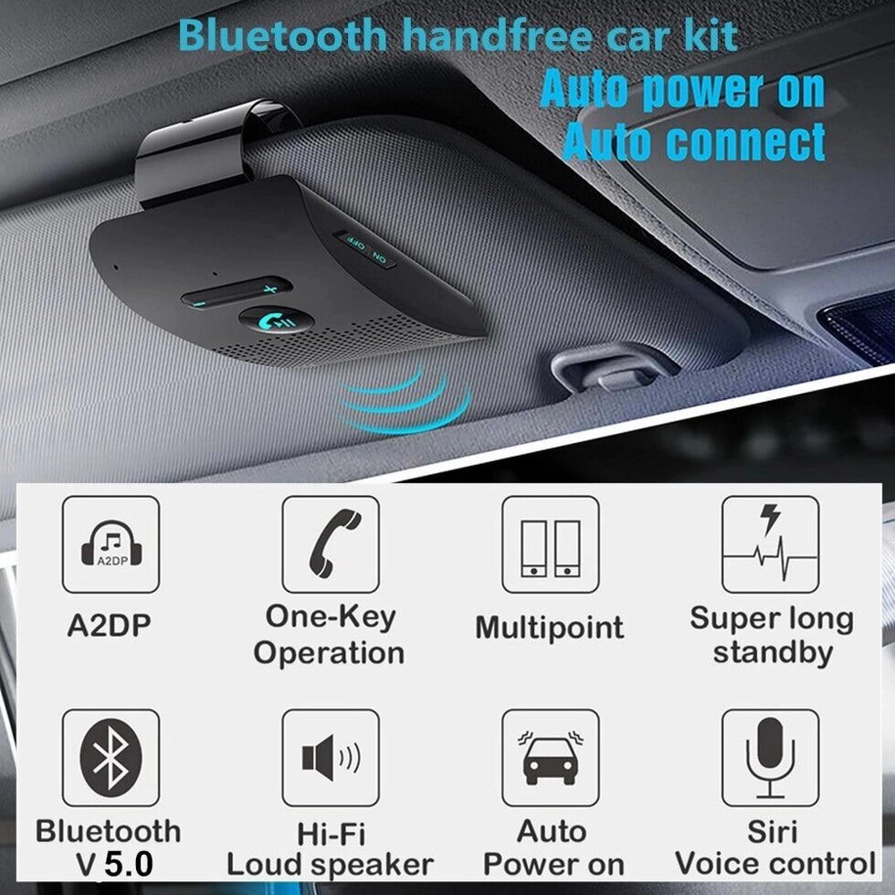 Автомобільний комплект Bluetooth Handsfree 4.2 Затискач для сонцезахисного козирка Бездротовий аудіоприймач Гучна Під від компанії greencard - фото 1