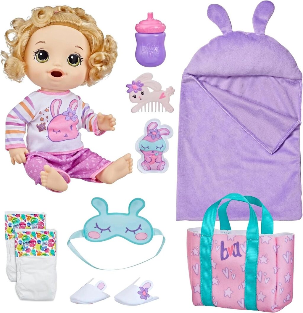 Baby Alive Bunny Sleepover Baby Doll. Бебі олівія Зайка зі спальним мішком Код/Артикул 75 695 Код/Артикул 75 695 від компанії greencard - фото 1