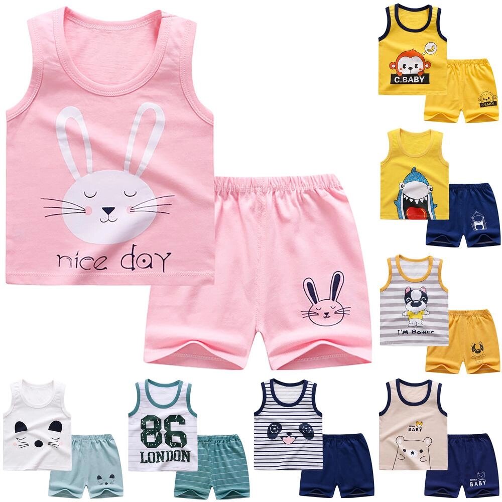 Baby Boys Girls 2Pcs Set Kawaii Мультфільм Друкований без рукавів Футболка Шорти Костюм під замовлення за 30 днів від компанії greencard - фото 1