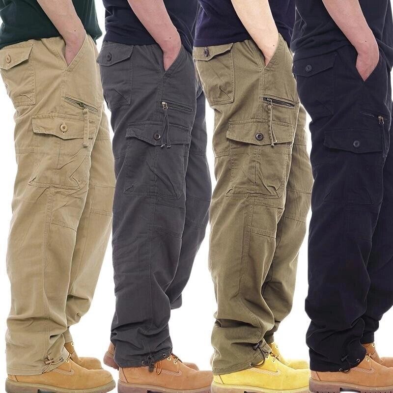 Бавовняний комбінезон Чоловічі повсякденні штани з еластичною талією Широкі штани з кількома кишенями великого розміру від компанії greencard - фото 1