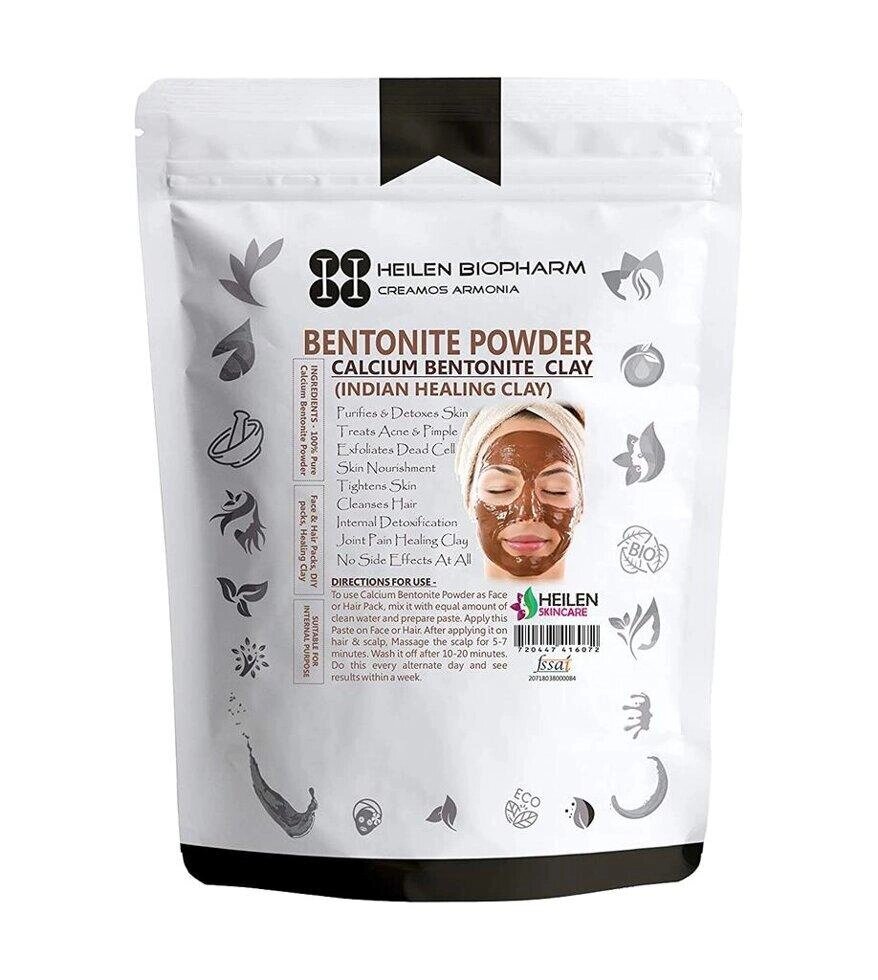 Бентонітова глина: порошкова маска для обличчя та волосся з Кальцієм (100 г), Bentonite Powder,  Heilen Biopharm Під від компанії greencard - фото 1