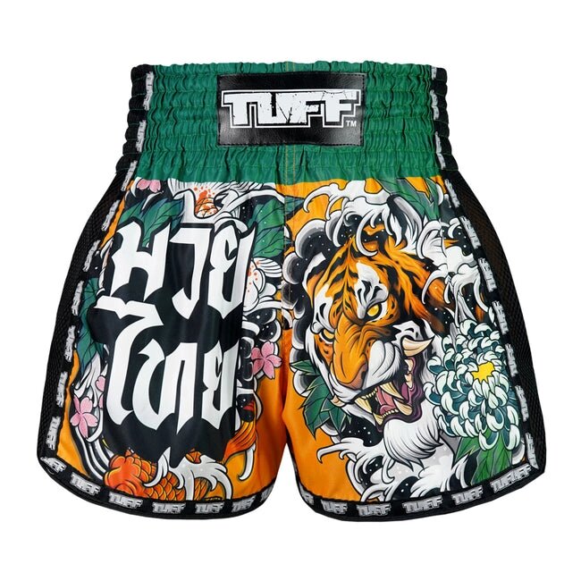 Бестселер TUFF боксерські шорти для тайського боксу у новому ретро-стилі "Tora mori to Kingyo" (Тигр, Ліс та Золота) від компанії greencard - фото 1