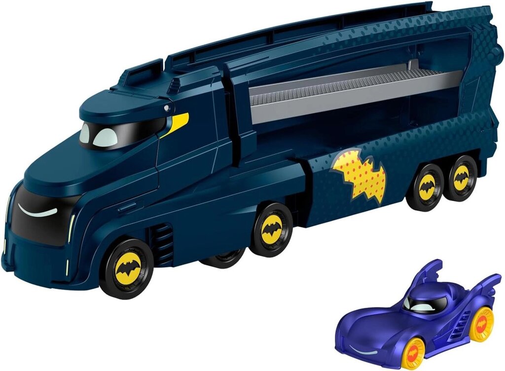 Бетмобіль трейлер, Fisher-Price DC Batwheels Toy Hauler and Car, Bat-Big Rig Код/Артикул 75 1110 Код/Артикул 75 1110 від компанії greencard - фото 1