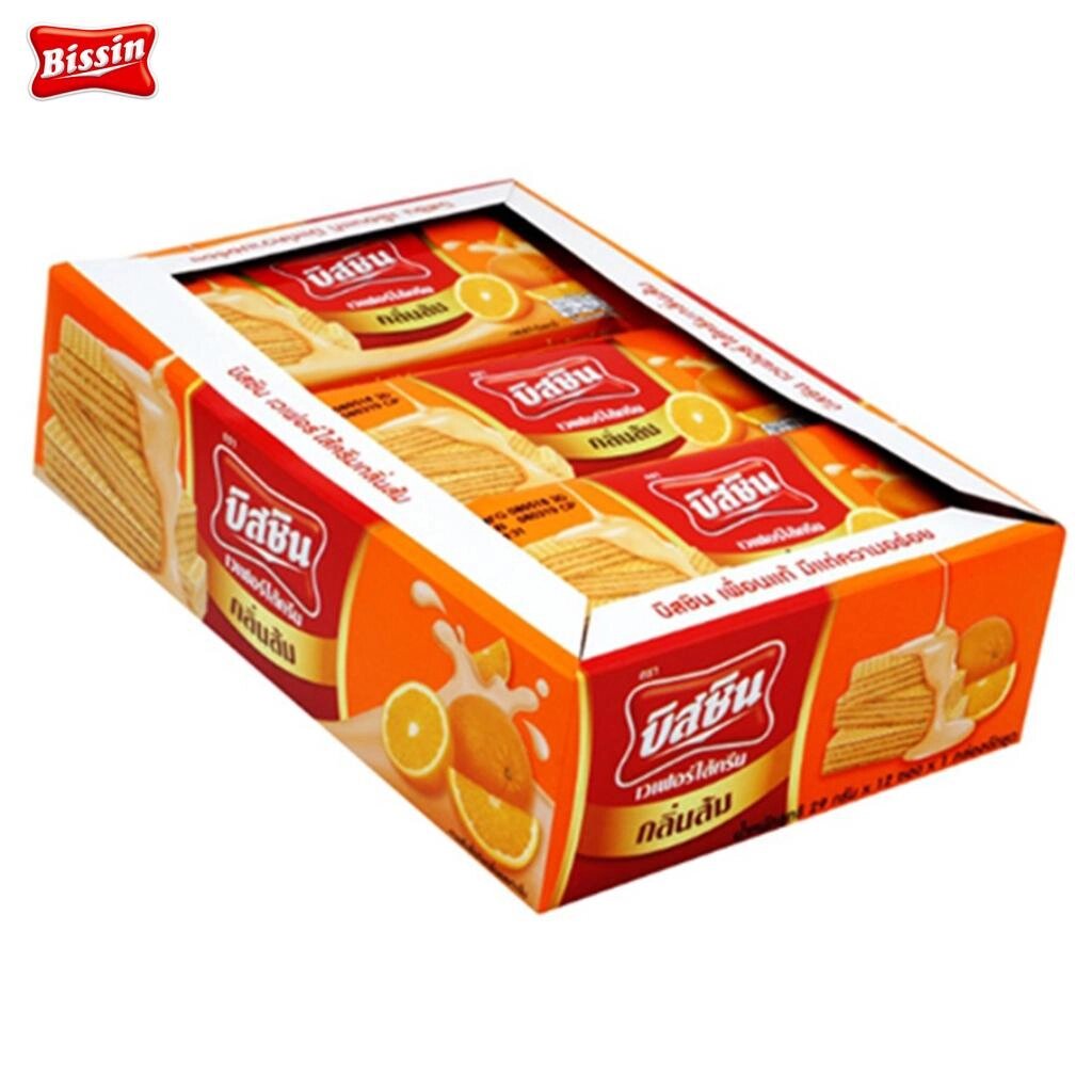 Bissin Апельсинові вафлі 12 пакетиків 348 г 1 шт / 3 шт - Thai Snack Під замовлення з Таїланду за 30 днів, доставка від компанії greencard - фото 1