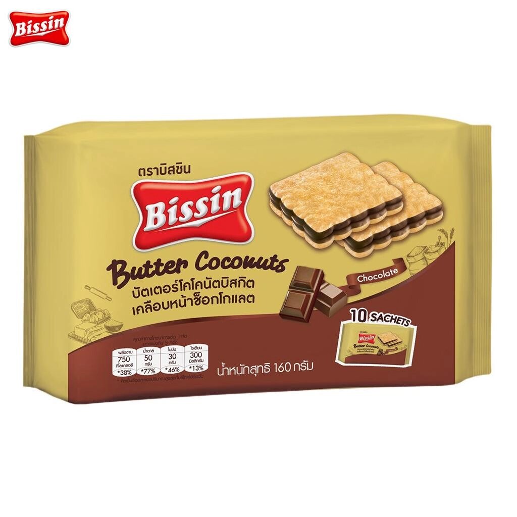Bissin Бісквіт з шоколадним маслом та кокосами 12 пакетиків 190 г х 1 шт / 3 шт / 6 шт - Thai Snacks Під замовлення з від компанії greencard - фото 1
