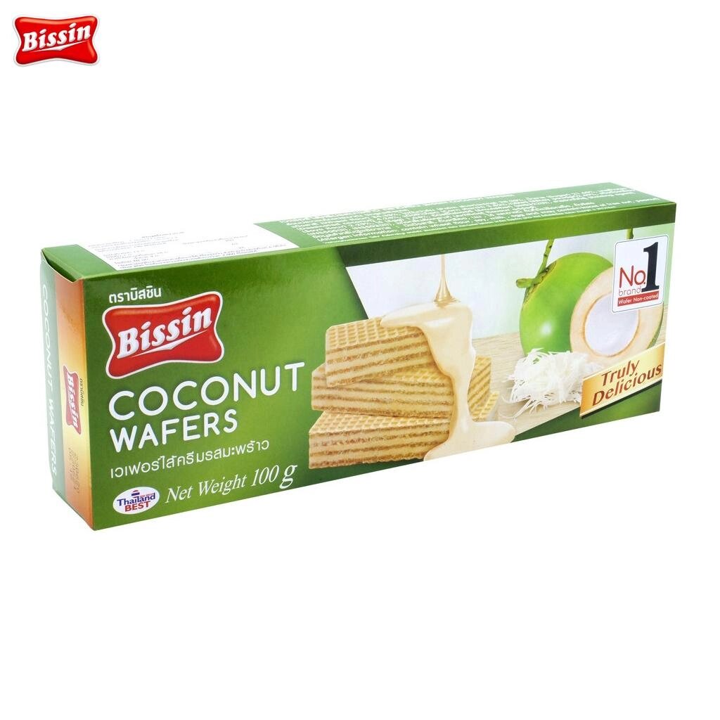 Bissin Кокосові вафлі 100 гx 1 шт/3 шт/6 шт / 12 шт - Thai Snack Під замовлення з Таїланду за 30 днів, доставка від компанії greencard - фото 1