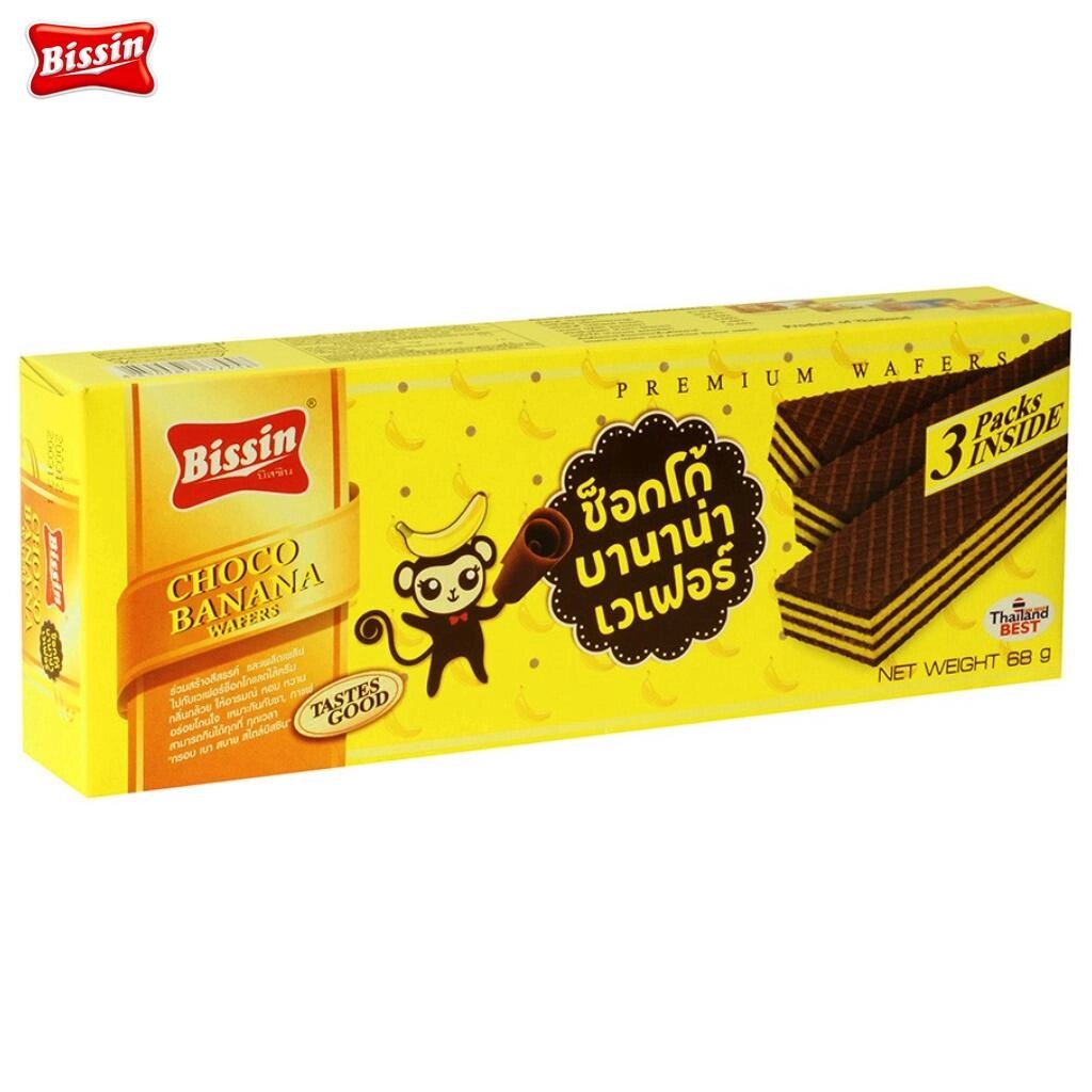 Bissin Вафлі Choco з банановим кремом 68 г 1 шт /3 шт / 6 шт / 12 шт - Thai Snack Під замовлення з Таїланду за 30 днів,  від компанії greencard - фото 1