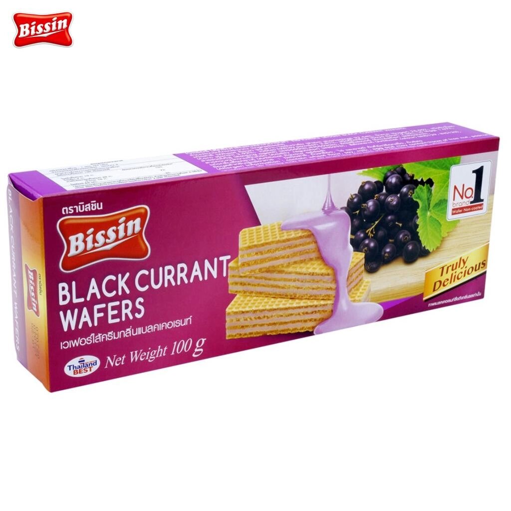 Bissin Вафлі Чорна Смородина 100 г х 1 шт /3 шт / 6 шт / 12 шт - Thai Snack Під замовлення з Таїланду за 30 днів, від компанії greencard - фото 1