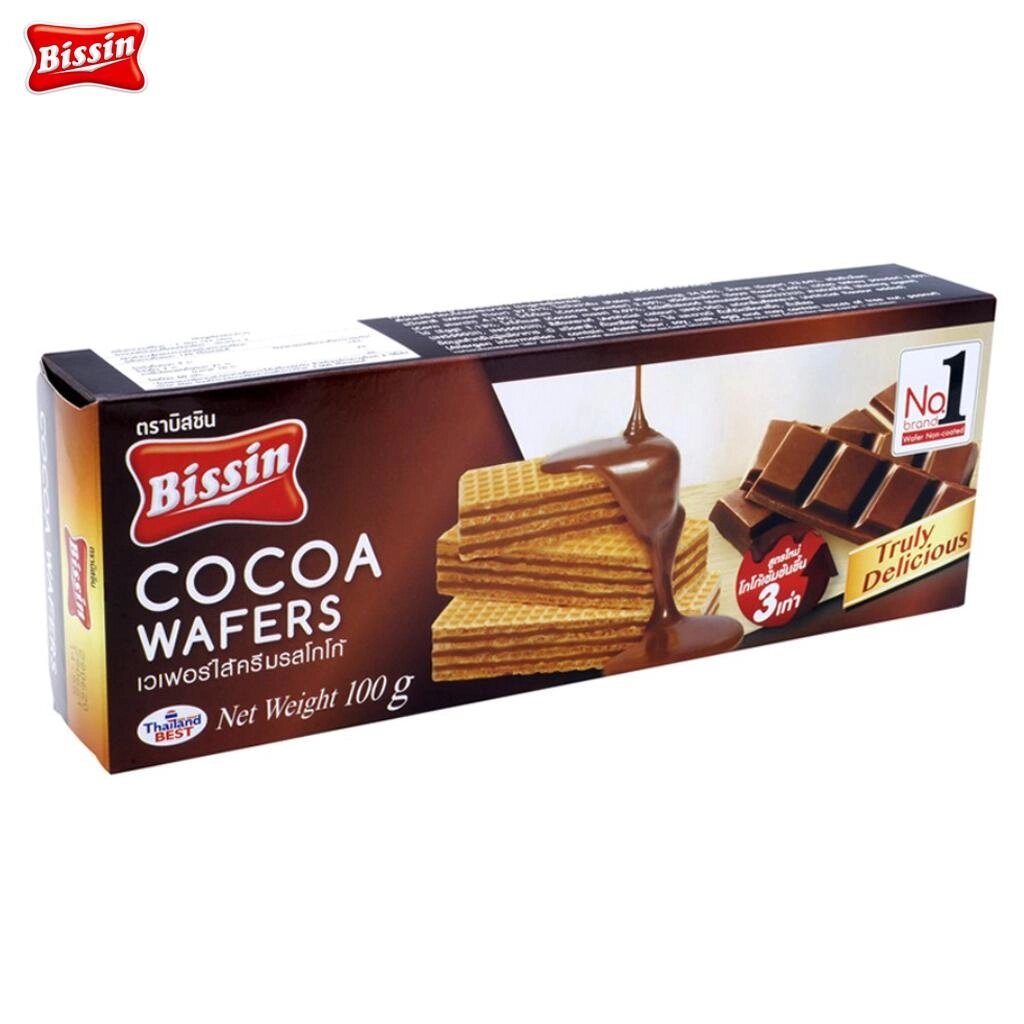 Bissin Вафлі какао 100 г х 1 шт/3 шт/6 шт/12 шт - Thai Snack Під замовлення з Таїланду за 30 днів, доставка безкоштовна від компанії greencard - фото 1