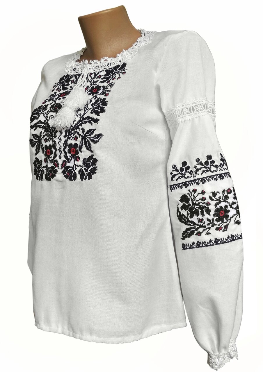 Борщівська жіноча вишиванка на довгий рукав у білому кольорі Код/Артикул 64 04052 від компанії greencard - фото 1