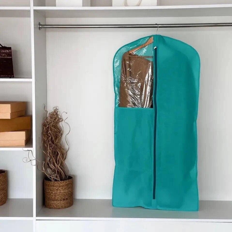 Чохол флізеліновий для одягу із прозорою вставкою довжиною 120 см (блакитний) Код/Артикул 36 від компанії greencard - фото 1