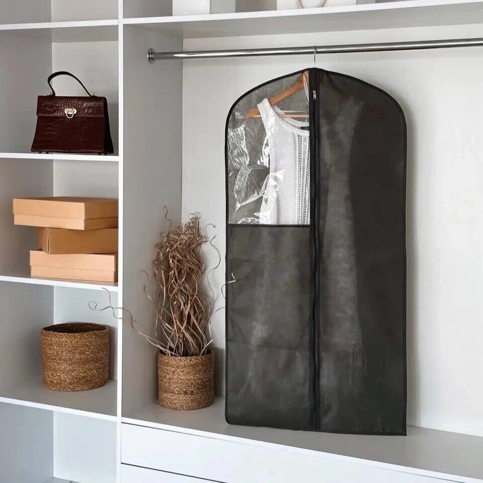 Чохол флізеліновий для одягу із прозорою вставкою довжиною 120 см (сірий) Код/Артикул 36 від компанії greencard - фото 1
