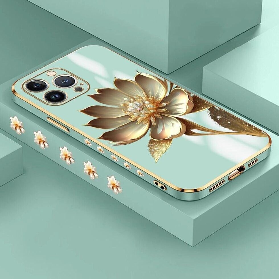 Чохол із золотим покриттям квітки лотоса для iPhone 11 12 13 14 Pro Max, чохол для телефону Samsung Galaxy Xiaomi Mi від компанії greencard - фото 1