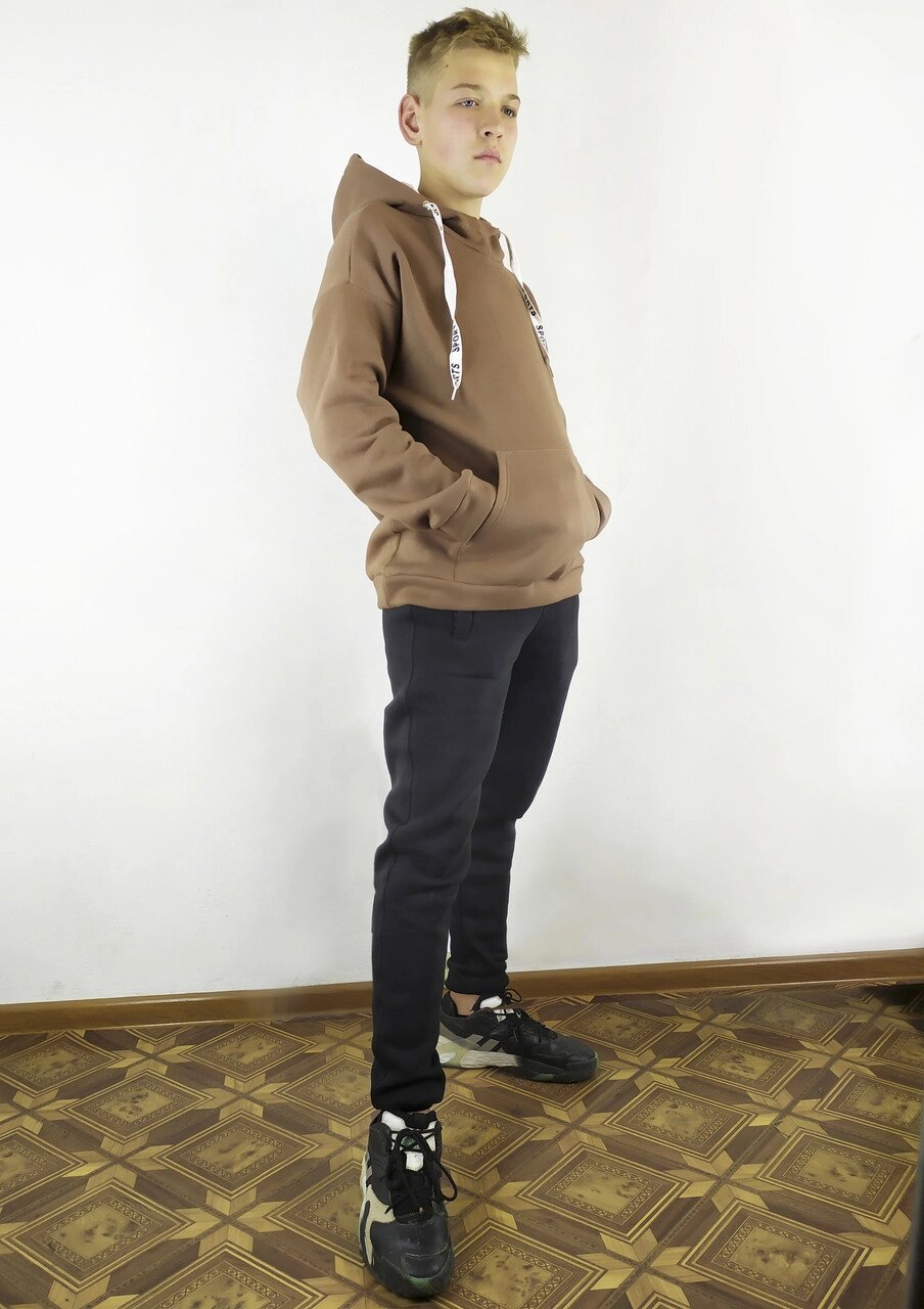 Чоловіча коричнева толстовка на зиму із капюшоном S, M, L Код/Артикул 64 11047 від компанії greencard - фото 1