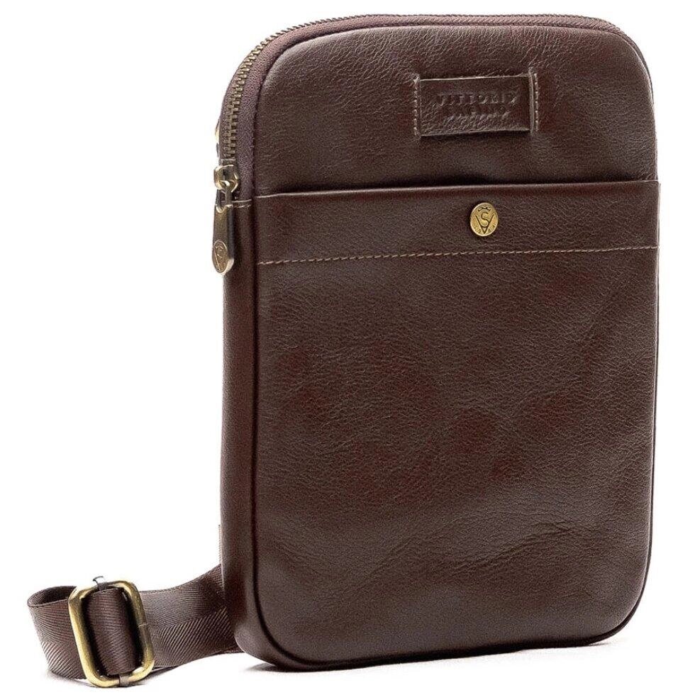 Чоловіча шкіряна сумка через плече (VS007) коричнева Код/Артикул 35 VS007 від компанії greencard - фото 1