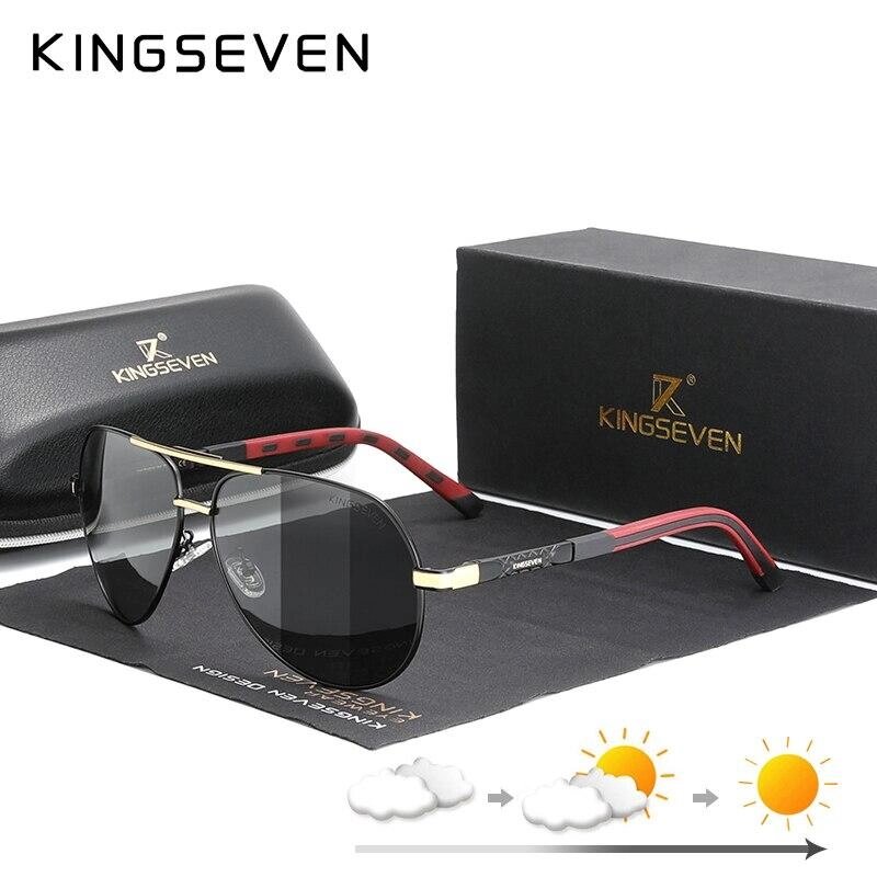 Чоловічі фотохромні сонцезахисні окуляри KINGSEVEN K725 Gold Photochromic Код/Артикул 184 від компанії greencard - фото 1