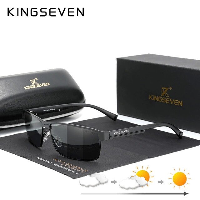 Чоловічі фотохромні сонцезахисні окуляри KINGSEVEN N7756 Black Photochromic Код/Артикул 184 від компанії greencard - фото 1