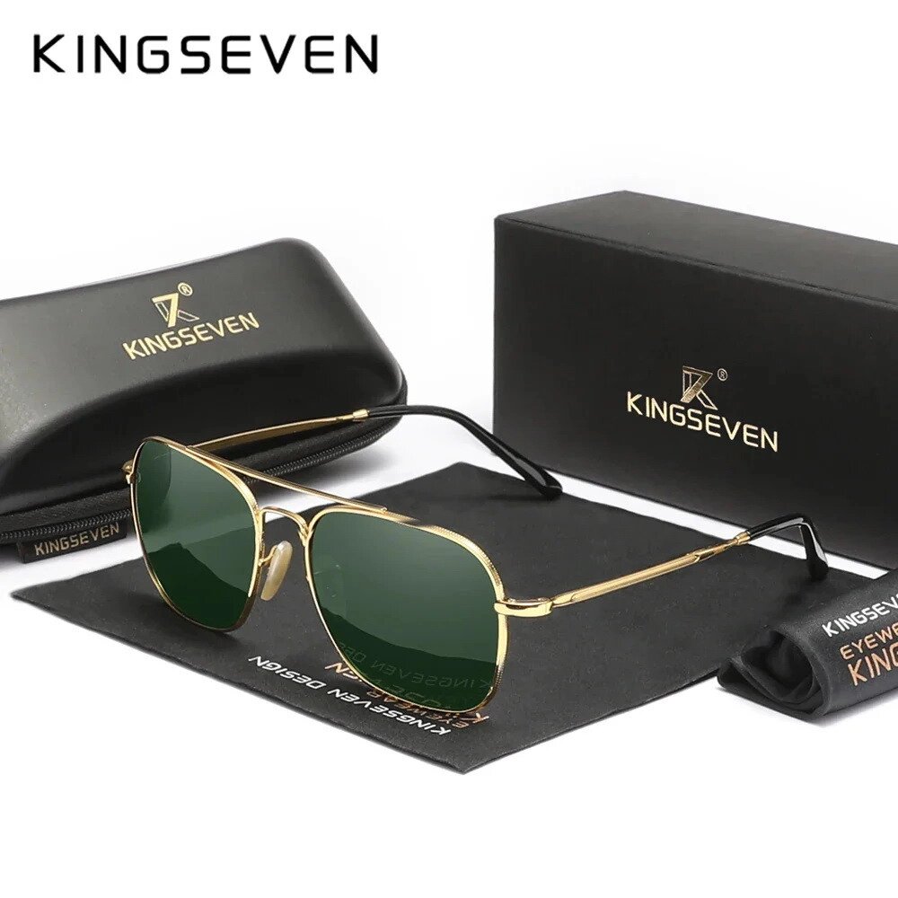 Чоловічі поляризаційні сонцезахисні окуляри KINGSEVEN 7118 Gold Green Код/Артикул 184 124347 від компанії greencard - фото 1