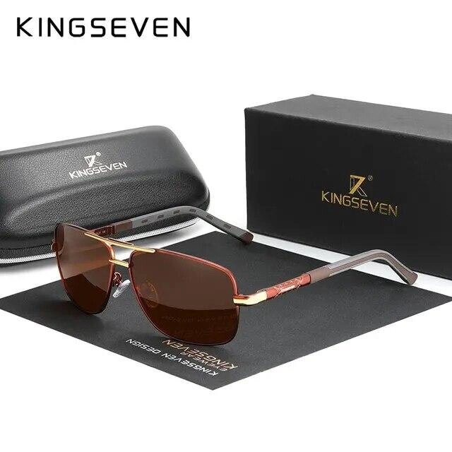 Чоловічі поляризаційні сонцезахисні окуляри KINGSEVEN N724 Gold Brown Код/Артикул 184 від компанії greencard - фото 1