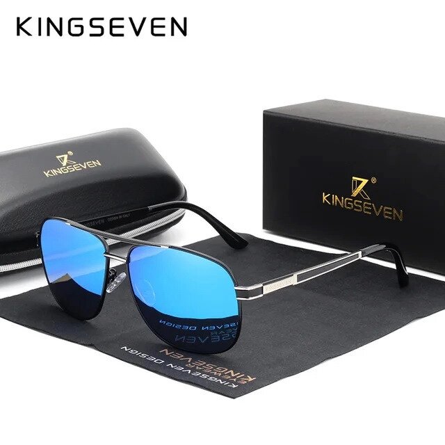 Чоловічі поляризаційні сонцезахисні окуляри KINGSEVEN N738 Silver Blue Код/Артикул 184 від компанії greencard - фото 1