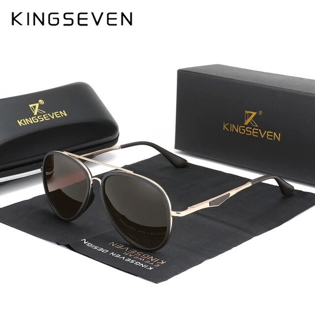 Чоловічі поляризаційні сонцезахисні окуляри KINGSEVEN N7936 Gold Brown Код/Артикул 184 від компанії greencard - фото 1