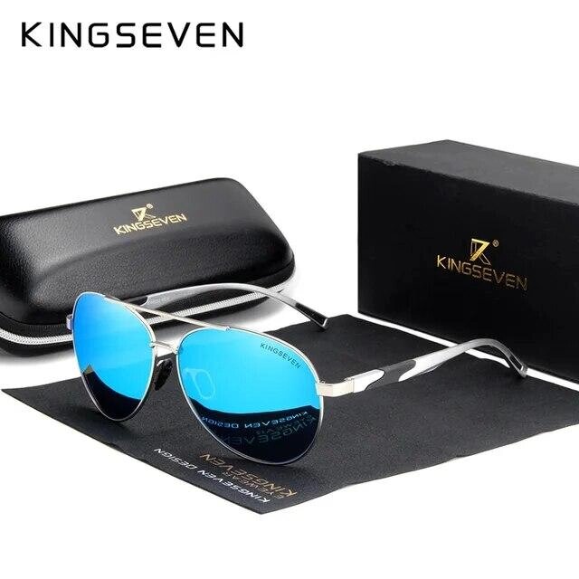 Чоловічі поляризаційні сонцезахисні окуляри KINGSEVEN NF7228 Silver Blue Код/Артикул 184 від компанії greencard - фото 1