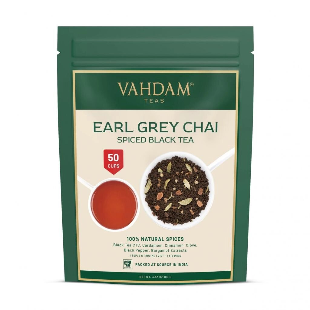 Чорний чай Ерл Грей Масала (100 г), Earl Grey Chai Spiced Black Tea,  VAHDAM під замовлення з Індії за 45 днів, від компанії greencard - фото 1