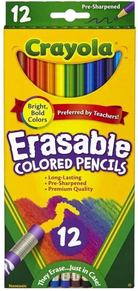 Crayola Erasable Colored Pencils. Набір олівців з гумкою 12 шт. Код/Артикул 75 2006018 Код/Артикул 75 2006018 від компанії greencard - фото 1