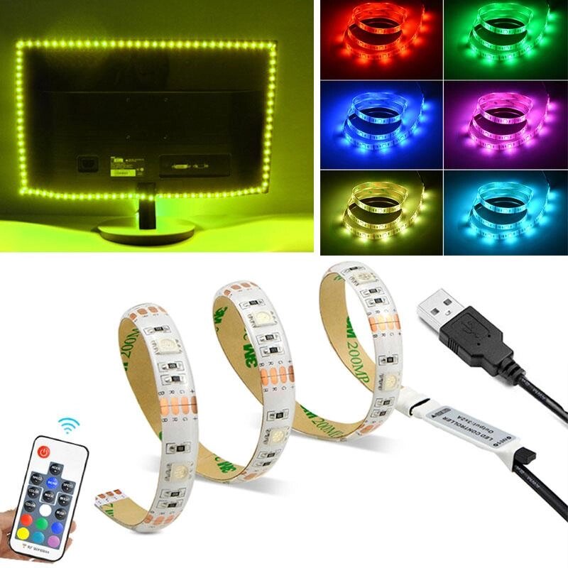 DC 5V USB світлодіодна стрічка 5050 RGB світлодіодна лампа гнучка для ТБ фонове освітлення прикраси будинку 1M-5M Під від компанії greencard - фото 1