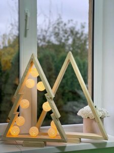Декоративна дерев'яна ялинка ручної роботи, новорічний декор, Форма трикутника висотою 60см. Код/Артикул 115 ЯНВ-001