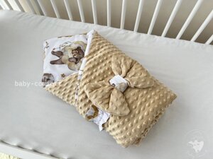 Демісезонний конверт-ковдра Baby Comfort з плюшем Сплячі звірята бежевий Код/Артикул 15