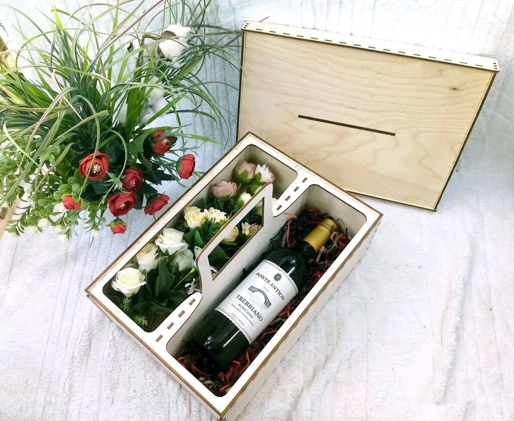 Дерев'яна коробка для вина і подарунків з двома відділеннями 35х24х12см 5мм Код/Артикул 151 2379 від компанії greencard - фото 1