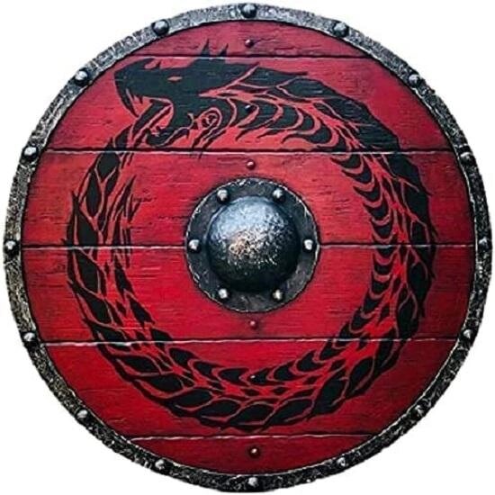 Дерев'яний захисний щиток Viking Round Dragon Face Shield, 24-дюймовий щит ручної роботи червоний під замовлення з від компанії greencard - фото 1