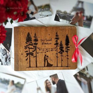 Дерев'яний фотоальбом для закоханих | сімейний фотоальбом з паперовими сторінками на річницю весілля Код/Артикул 182