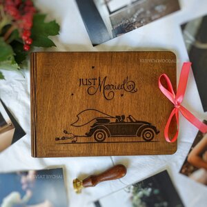 Дерев'яний весільний альбом для фотографій | фотоальбом для закоханих на річницю, подарунок на дерев'яне весілля