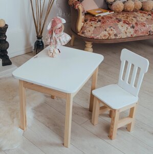 Дитячий білий столик із шухлядою і стільчик. Для розмальовок і олівців. Код/Артикул 115 5510-4520