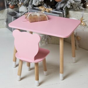 Дитячий столик прямокутний стіл і стільчик ведмежа. Столик рожевий дитячий столик Код/Артикул 115 44412