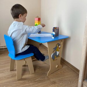 Дитячий стол-парта малюнок зайчик і стільчик дитячий ведмежатко. Для гри, малювання, навчання, Код/Артикул 115