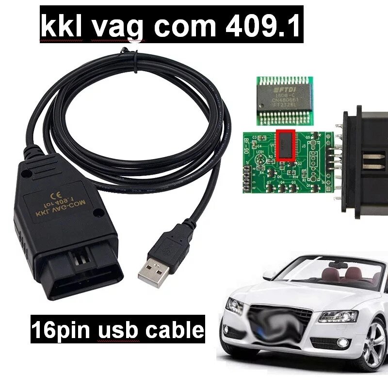 Діагностичний сканер VAG-COM 409.1 FTDI KKL K-Line USB BLACK NEW Код/Артикул 13 від компанії greencard - фото 1