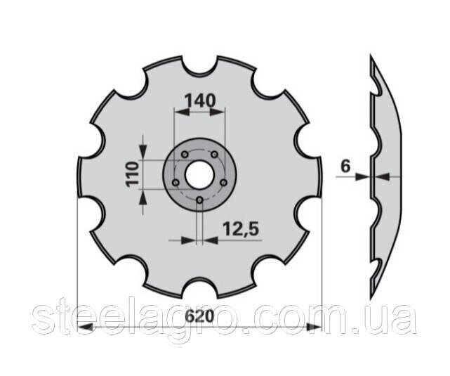 Диск бороні 620х6мм ф110мм 5відп. 12.5 мм PR 620/TL6 Farmet (9002255/3007070) Код/Артикул 102 9002255/3007070 від компанії greencard - фото 1