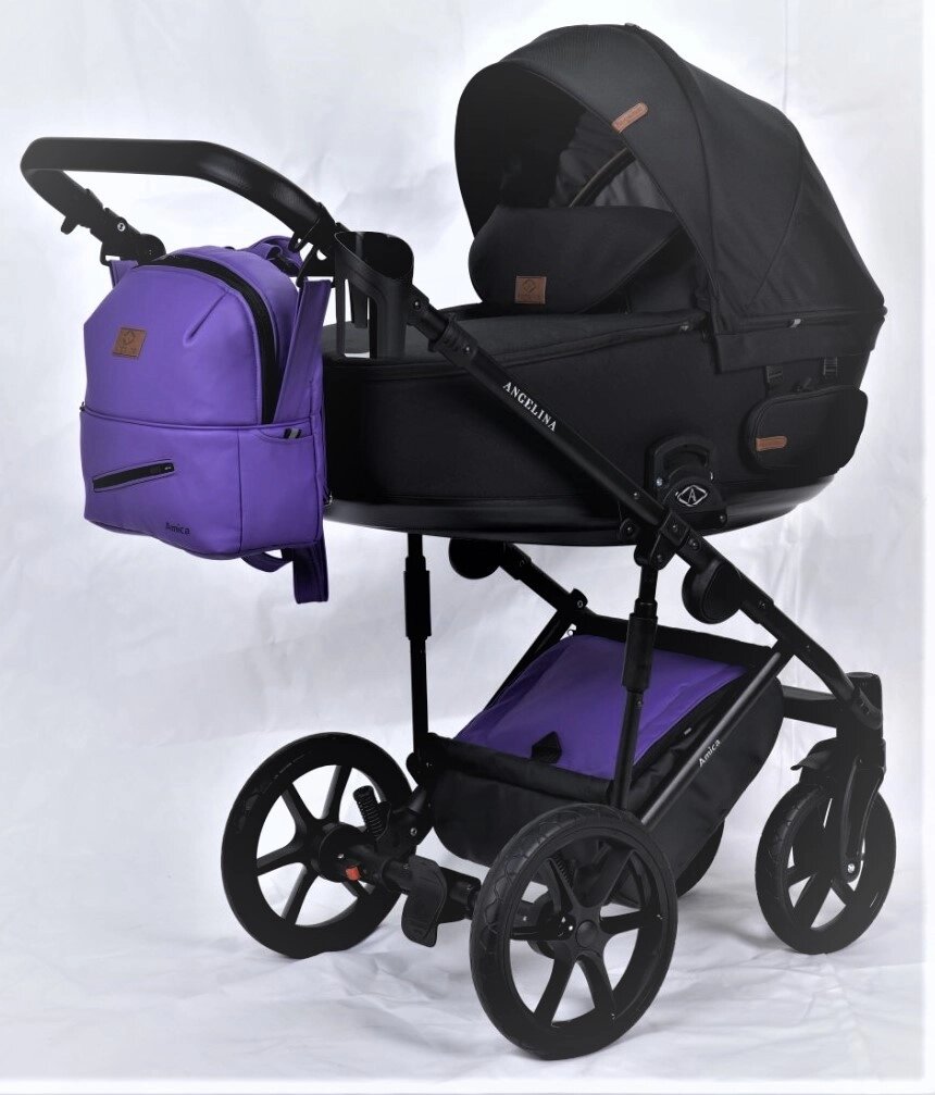 Дитяча коляска 2 в 1 Angelina Amica Electro чорний+фіолетовий Код/Артикул 15 від компанії greencard - фото 1