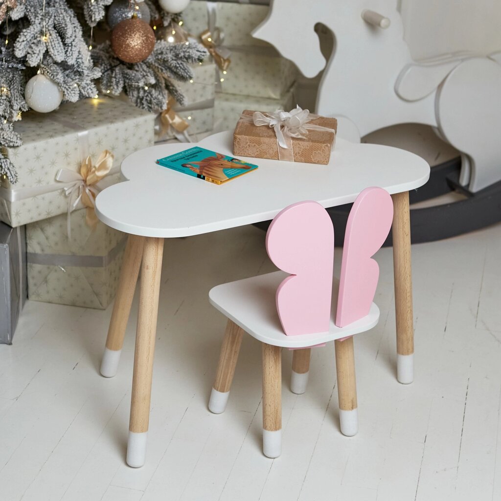 Дитячий білий столик хмарка і стілець метелик  рожевий. Білий столик дитячий Код/Артикул 115 84055 від компанії greencard - фото 1