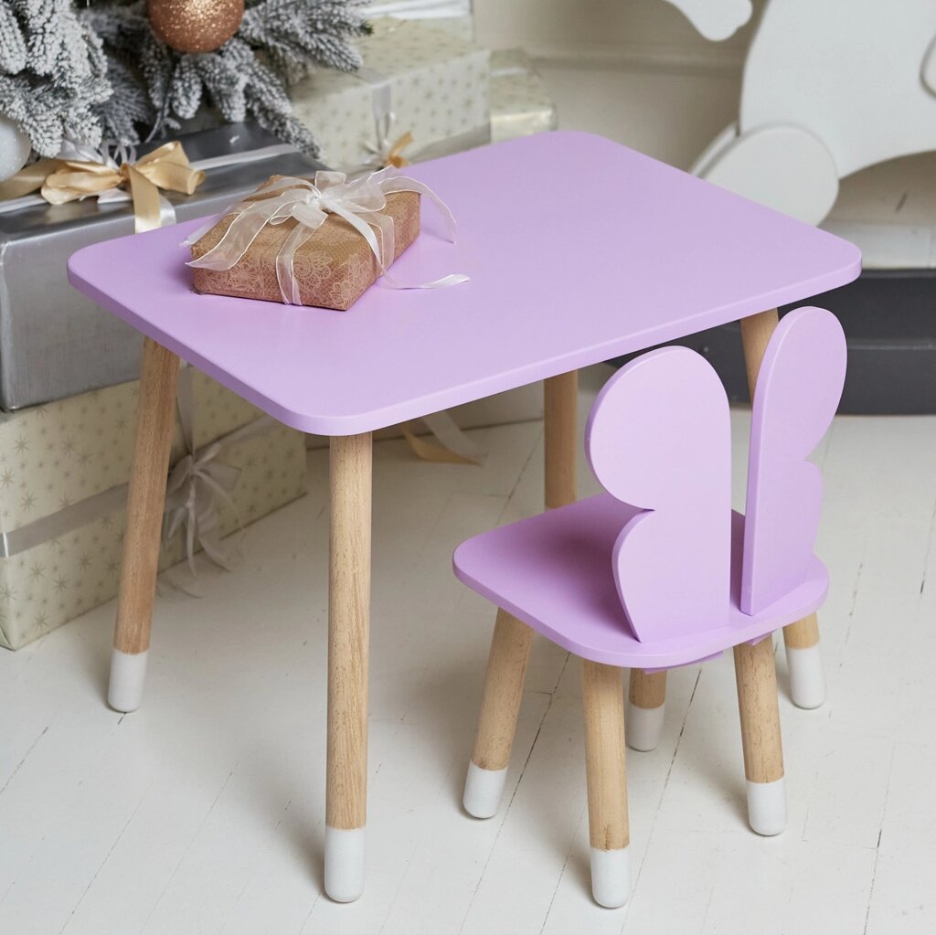 Дитячий  фіолетовий прямокутний стіл і стільчик метелик. Дитячий  столик фіолетовий Код/Артикул 115 28452 від компанії greencard - фото 1
