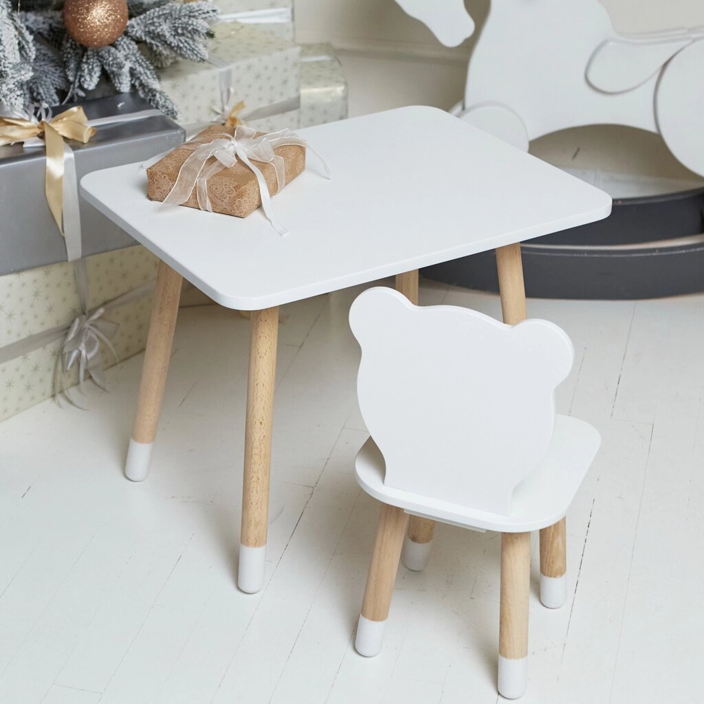Дитячий прямокутний стіл і стільчик білосніжний ведмежа. Столик білий дитячий Код/Артикул 115 27412 від компанії greencard - фото 1