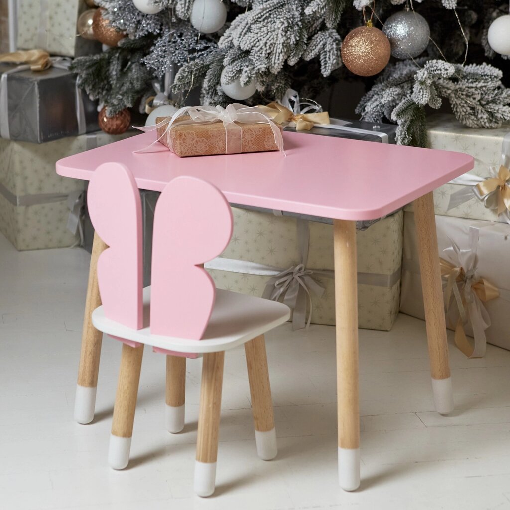 Дитячий  прямокутний стіл і стільчик метелик з білим сидінням. Столик рожевий дитячий Код/Артикул 115 25542 від компанії greencard - фото 1