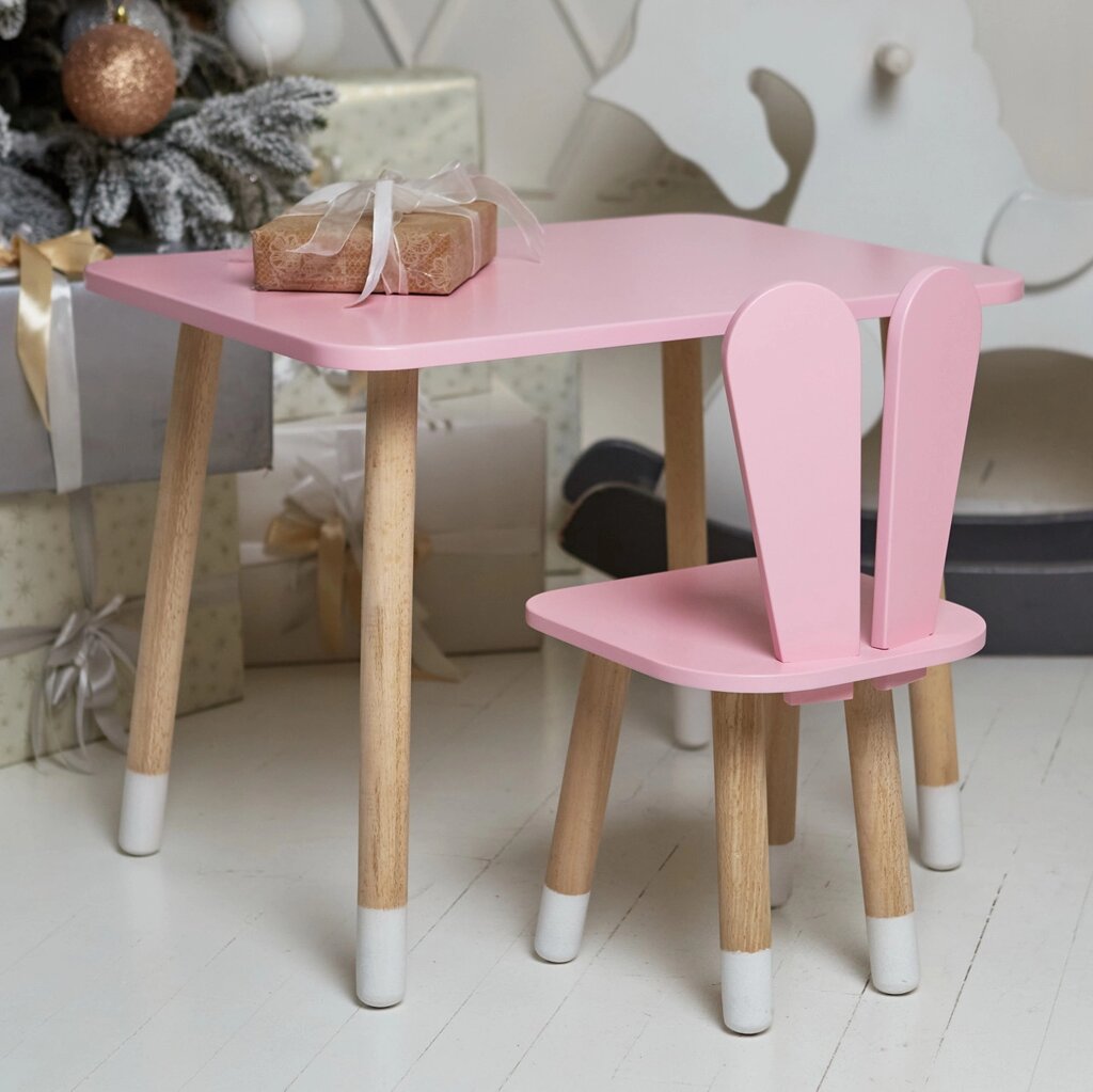 Дитячий прямокутний стіл і стільчик зайчик. Столик рожевий дитячий Код/Артикул 115 23493 від компанії greencard - фото 1