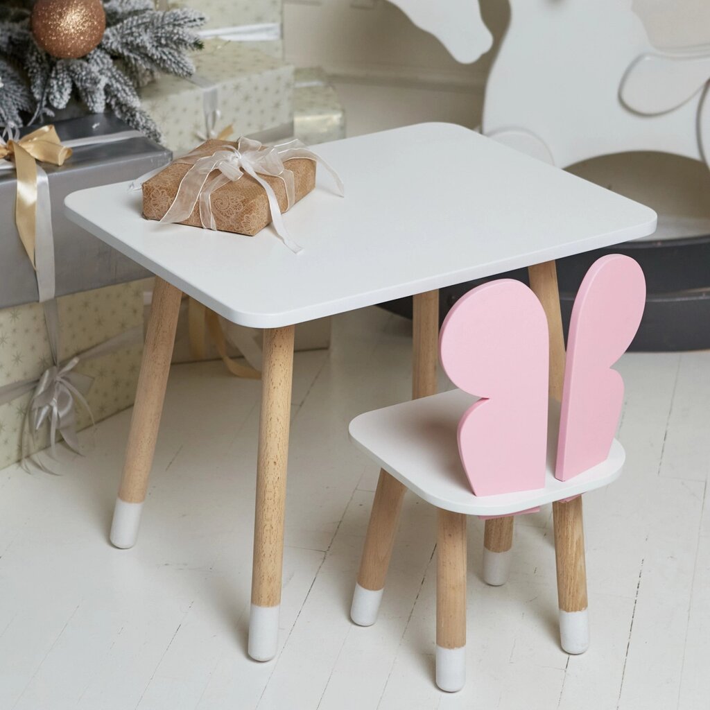 Дитячий прямокутний стіл та стільчик рожевий метелик з білим сидінням. Дитячий  білий столик Код/Артикул 115 24412 від компанії greencard - фото 1
