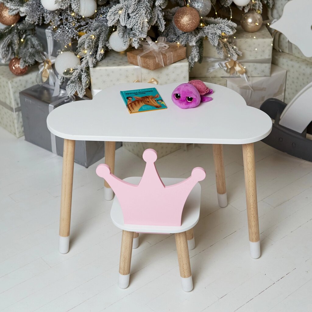 Дитячий стіл білий хмарка і стільчик корона дитячий рожевий. Дитячий білосніжний столик Код/Артикул 115 24932 від компанії greencard - фото 1